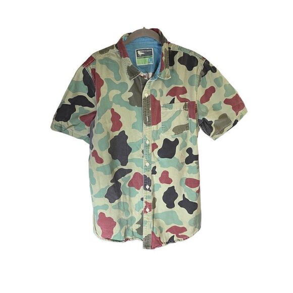 Modern amusement, men’s camo green, short sleeve button, front shirt, size L - Picture 2 of 6